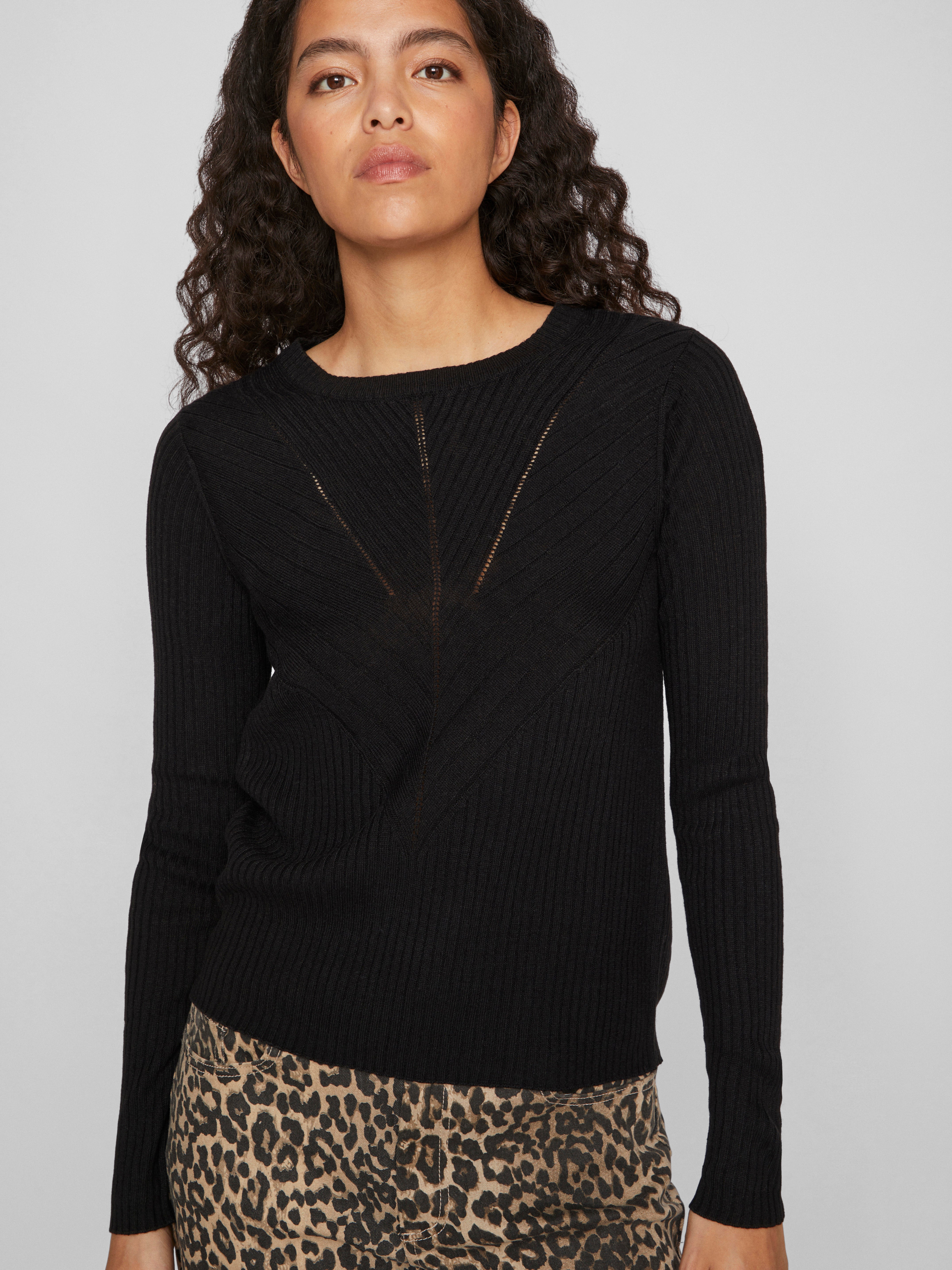 Olina O-Neck Knit Top (Black Beauty)