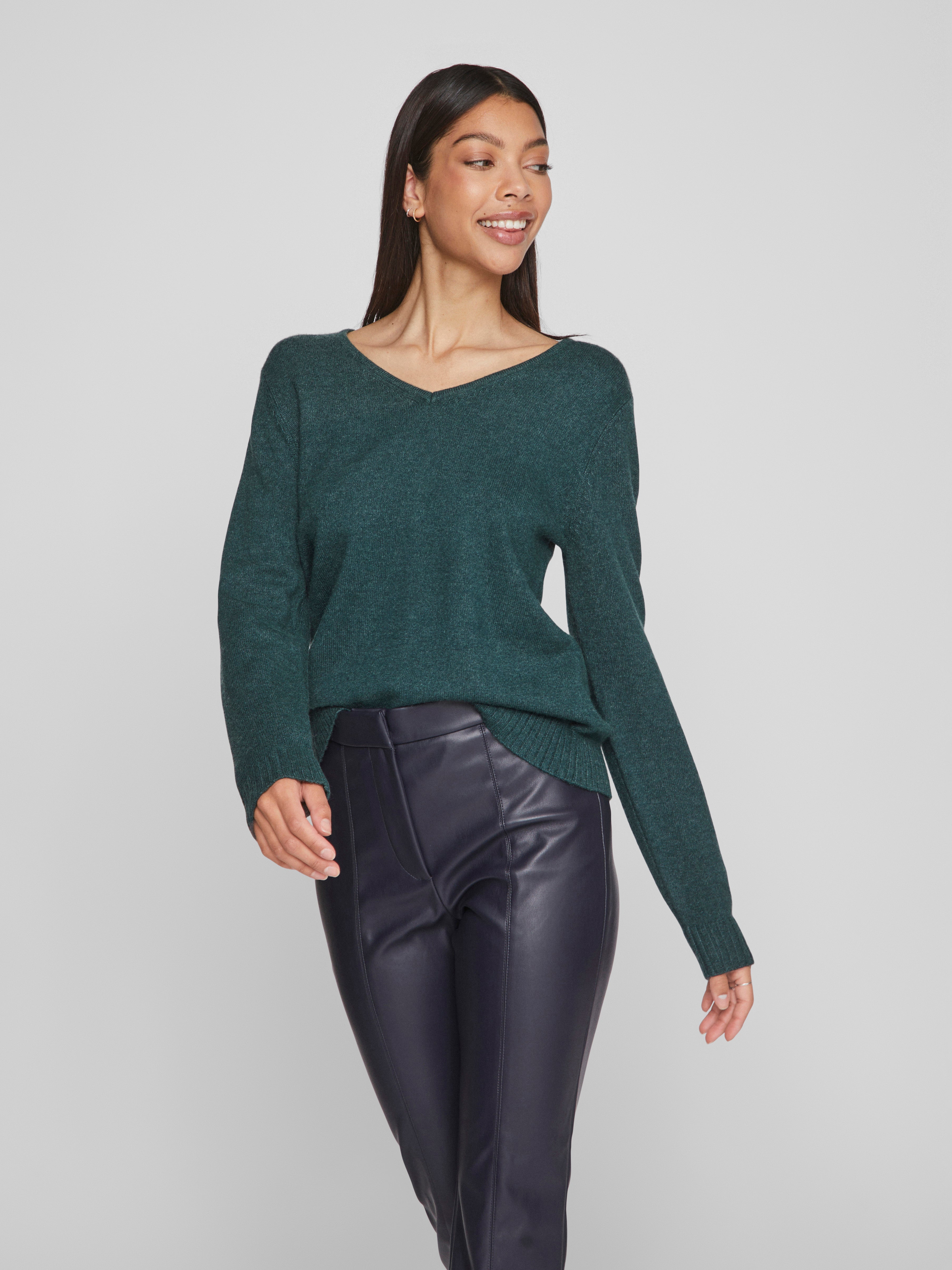 Miela V-Neck Jumper (Pineneedle/Dark Melange)