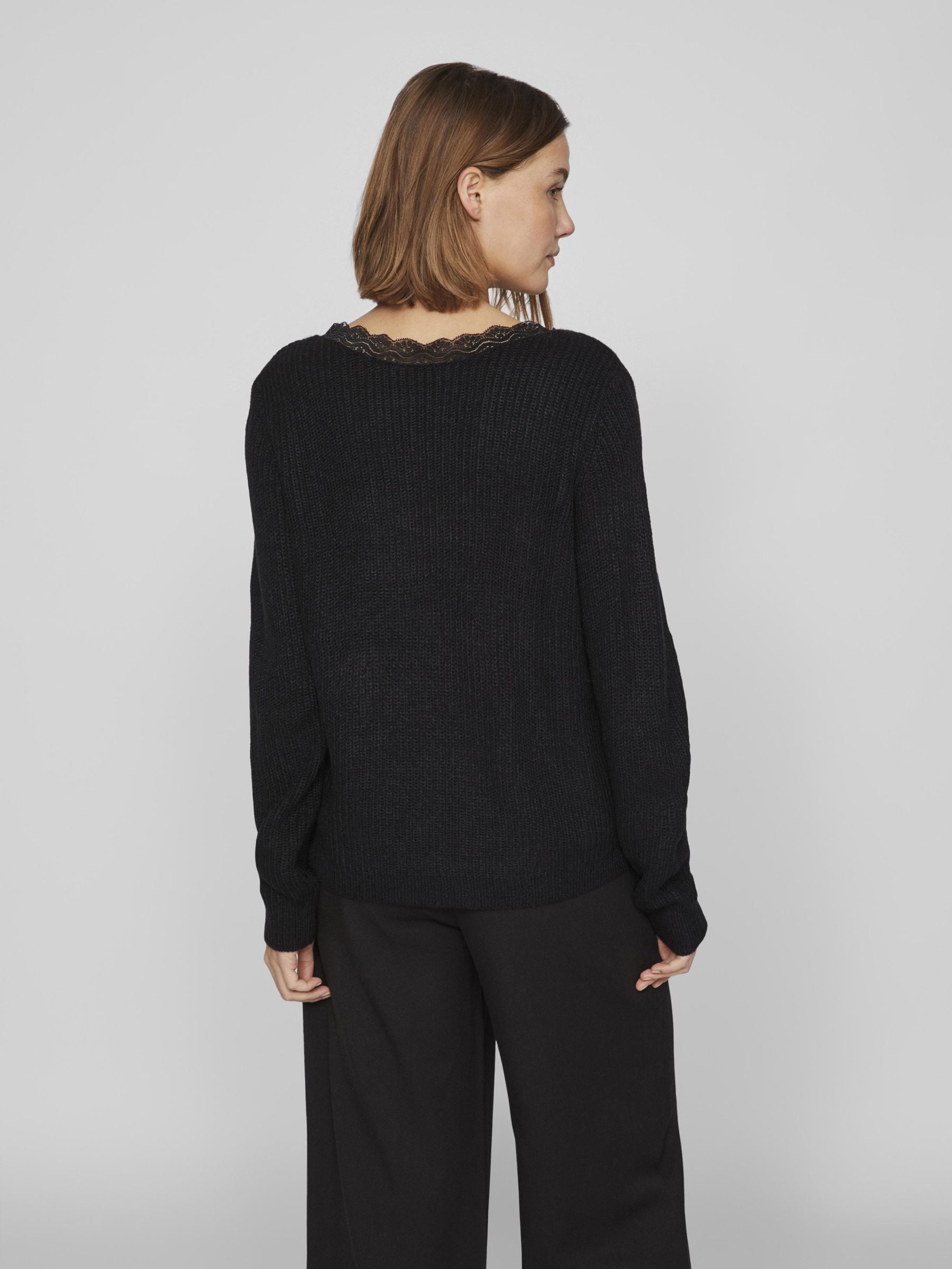 Lacy V-Neck Jumper (Black)