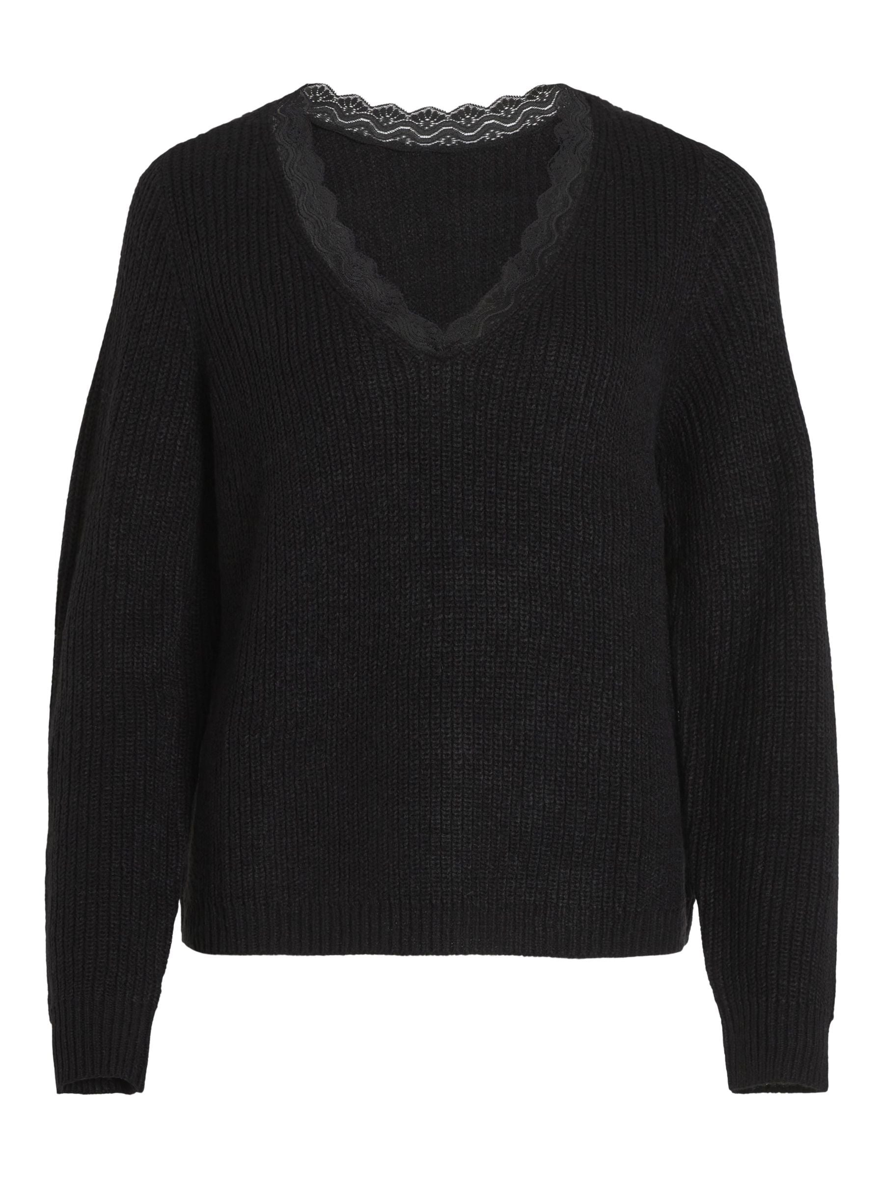 Lacy V-Neck Jumper (Black)