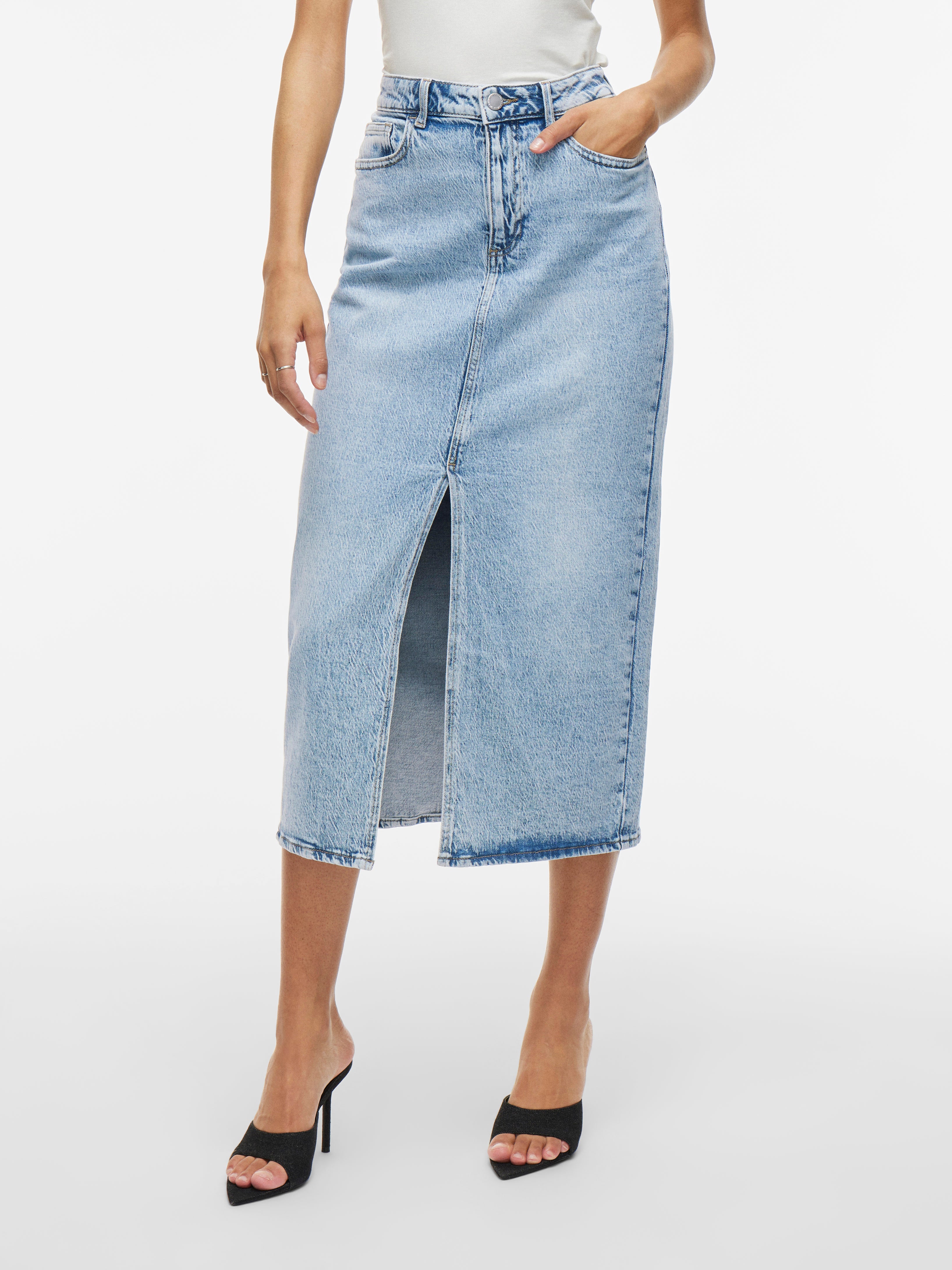 Julia Midi Denim Skirt (Light Blue)