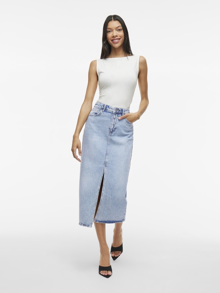 Julia Midi Denim Skirt (Light Blue)