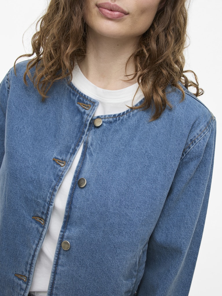 Viola O-Neck Denim Jacket (Light Blue)