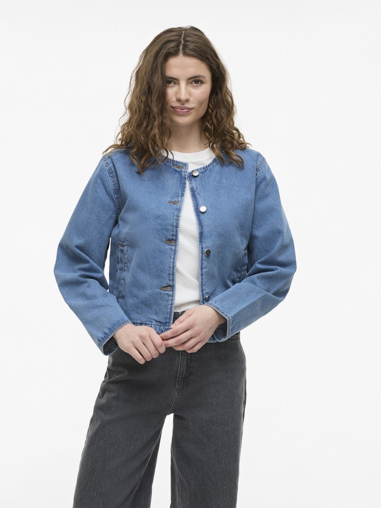 Viola O-Neck Denim Jacket (Light Blue)