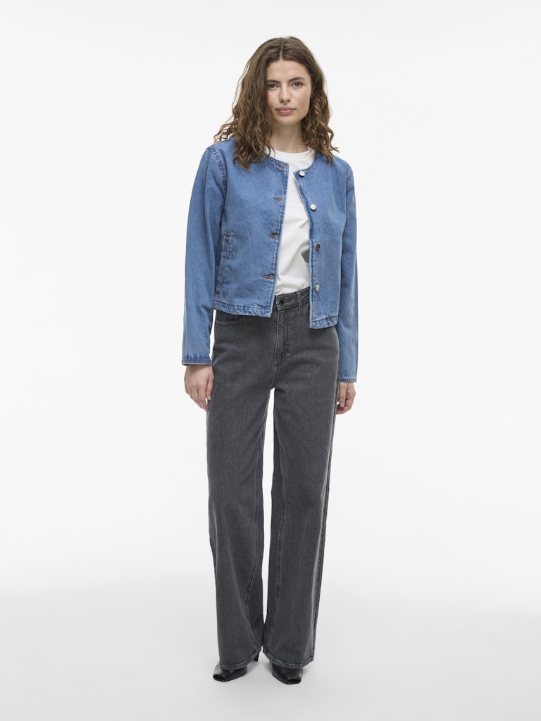 Viola O-Neck Denim Jacket (Light Blue)