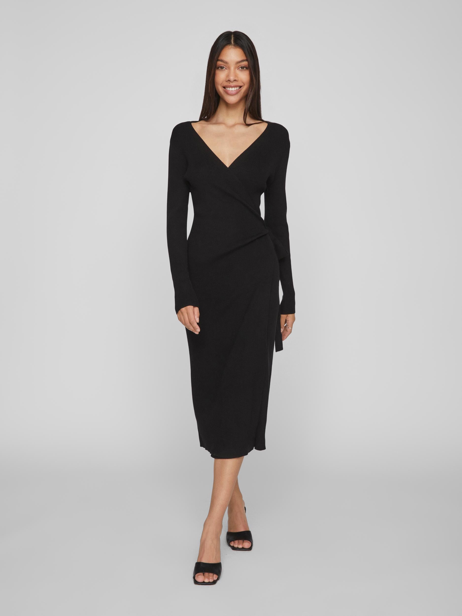 FIONA WRAP KNIT DRESS (BLACK)