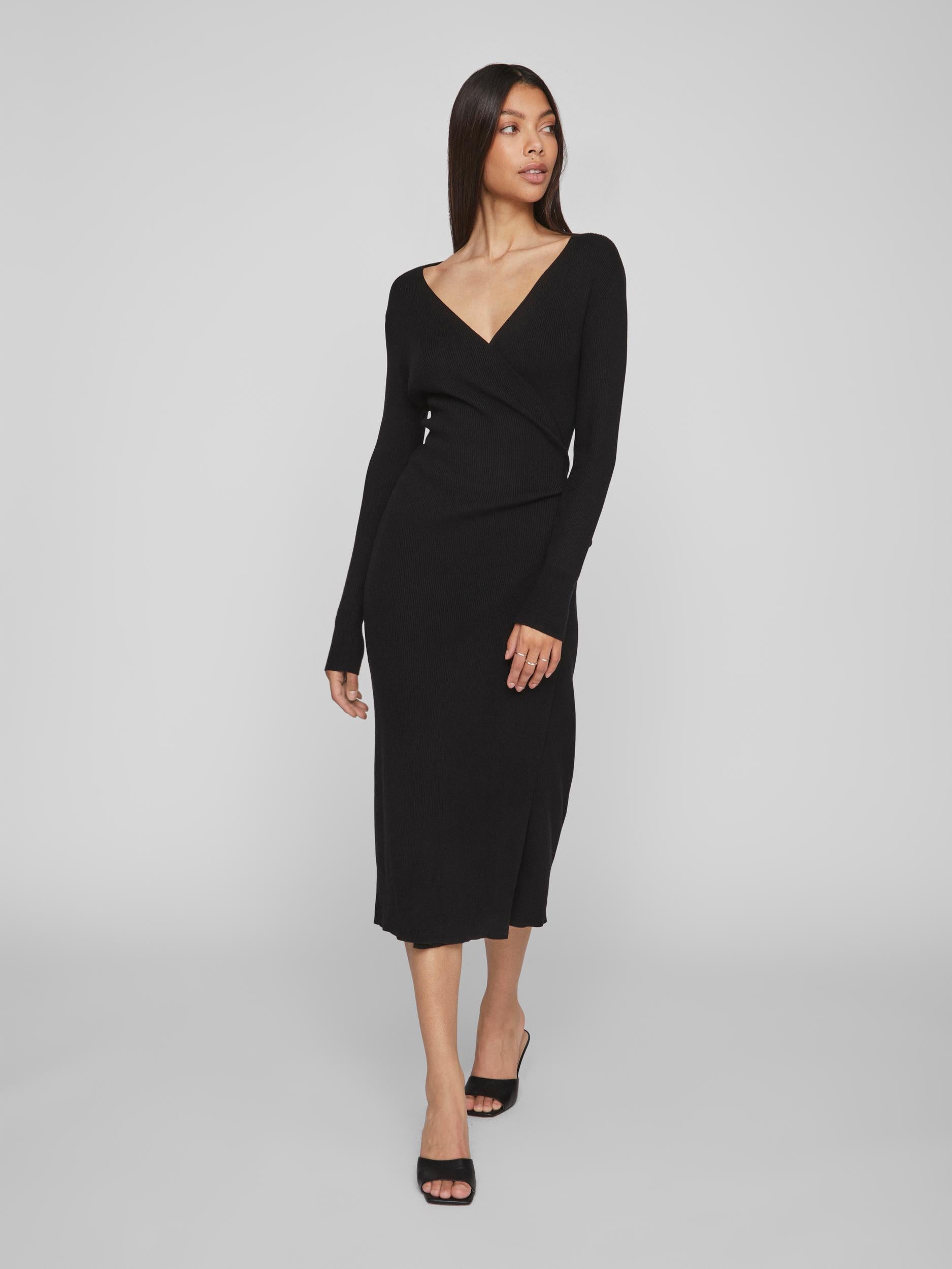 FIONA WRAP KNIT DRESS (BLACK)