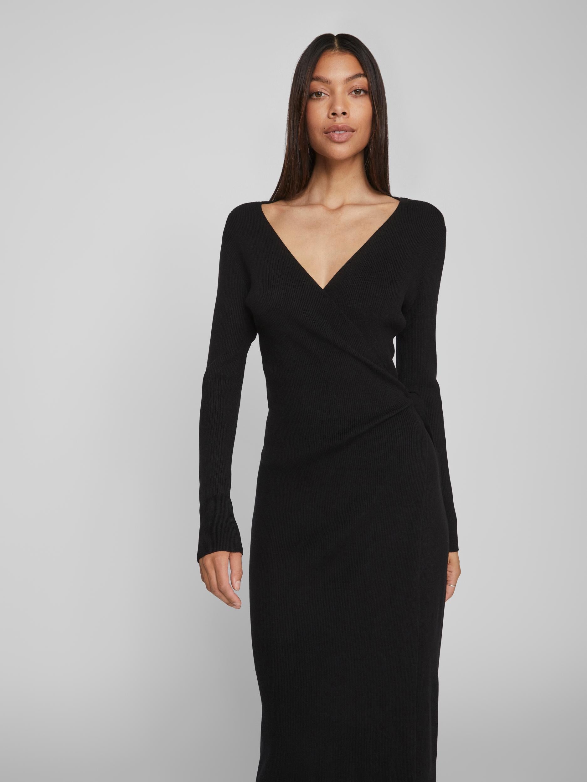 FIONA WRAP KNIT DRESS (BLACK)