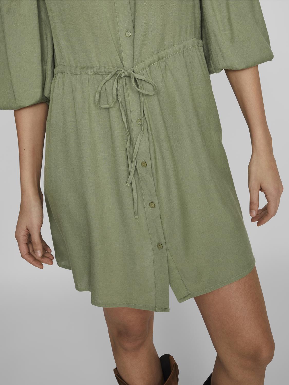 Pricilla O-Neck 7/8 Dress (Oil Green)