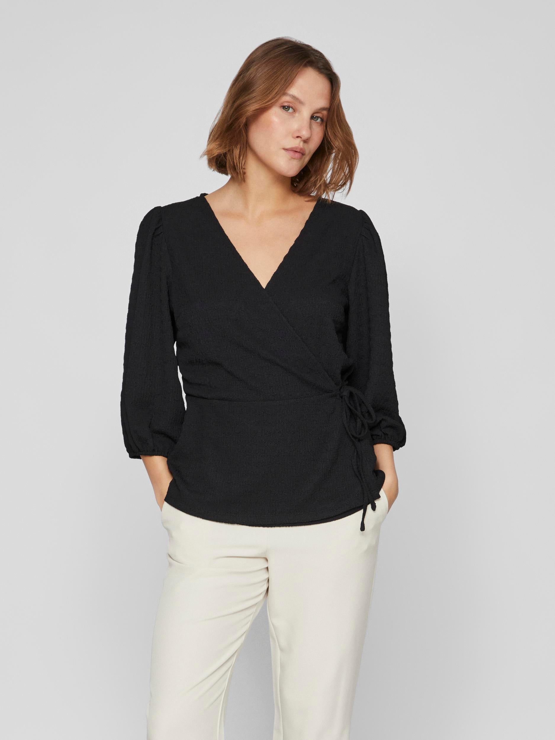 LYNN 3/4 WRAP TOP (BLACK)