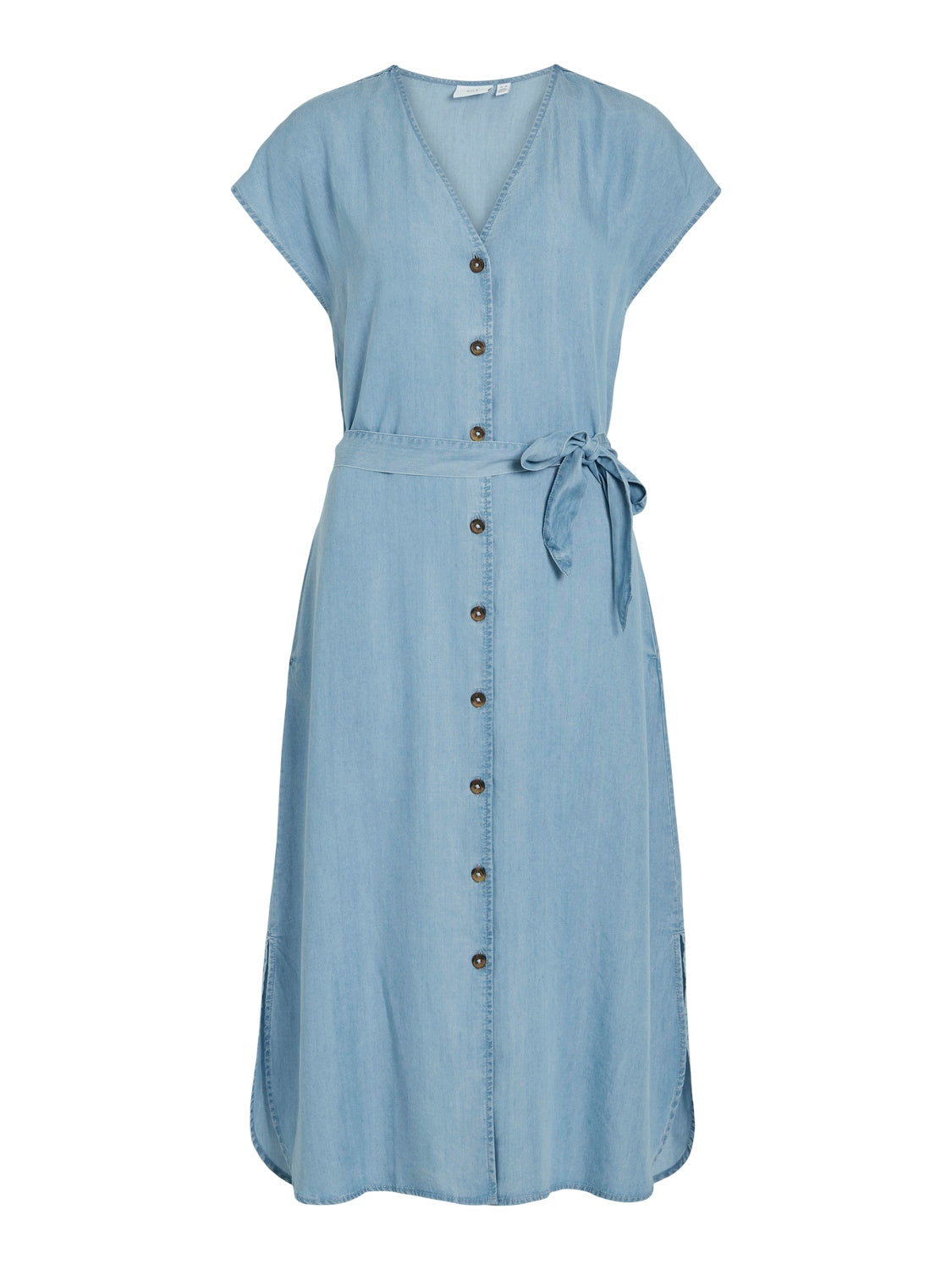 Mia V-Neck Denim Midi Dress (Light Blue)