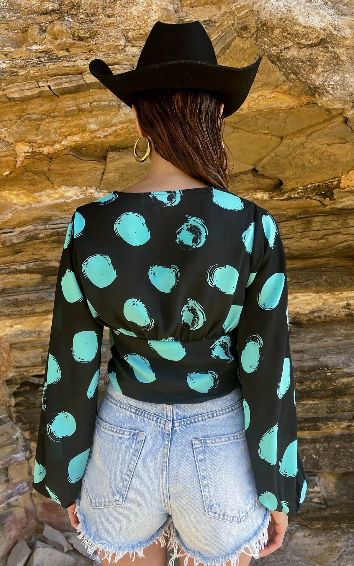 Joanie Tie Top (Green on Black Dot)