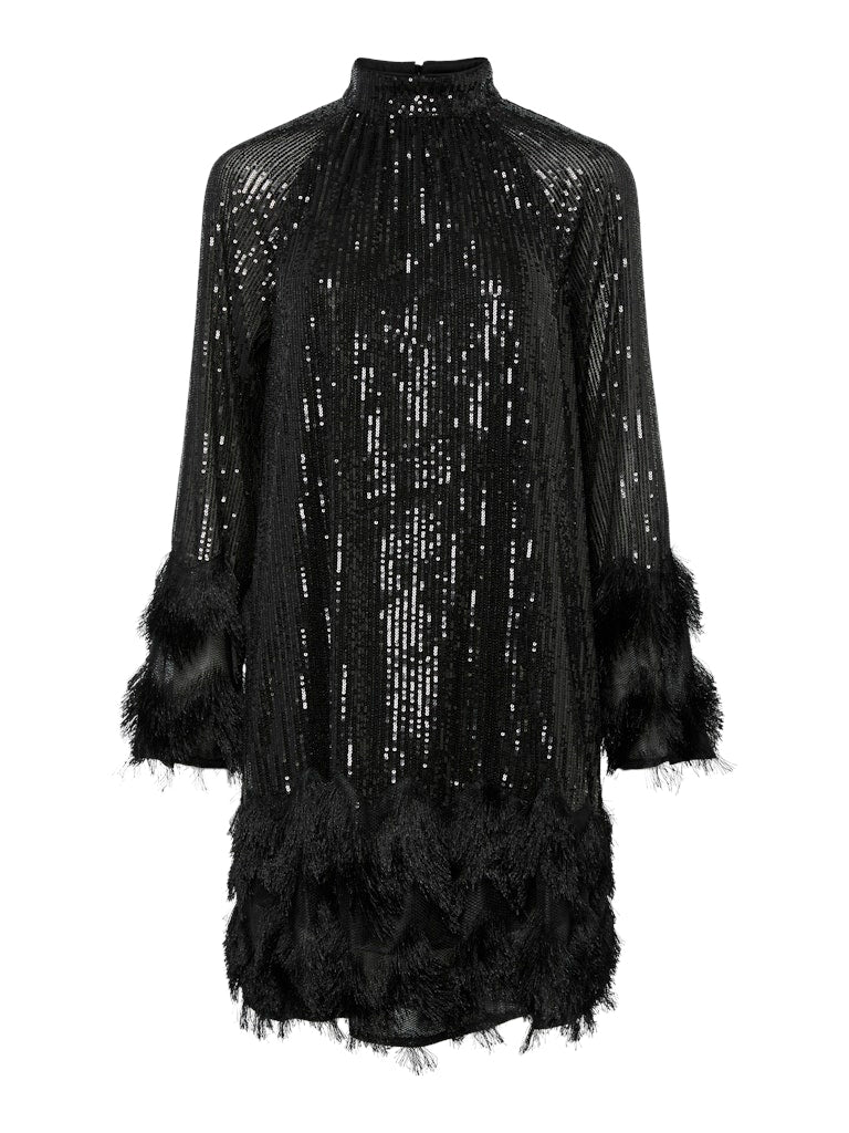 Charlotte Frill Sequin Dress (Black)