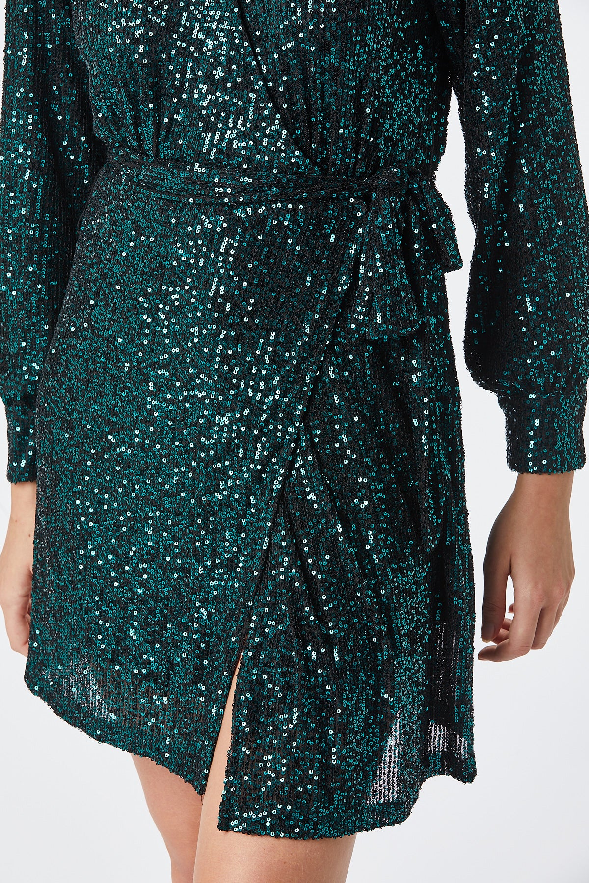 JESS WRAP SEQUIN SHORT DRESS (GREEN)