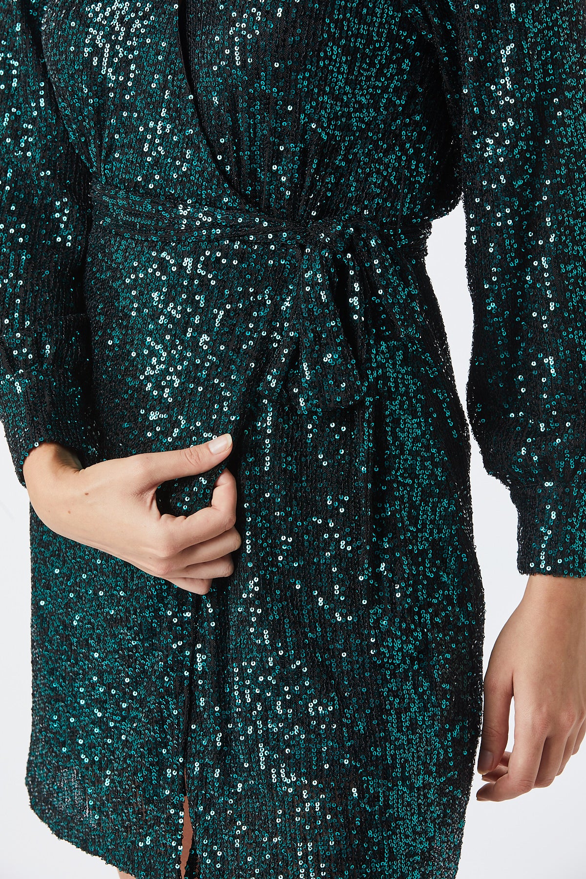 JESS WRAP SEQUIN SHORT DRESS (GREEN)