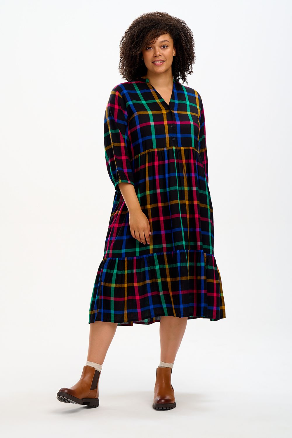 URI MIDI SMOCK DRESS (BLACK)