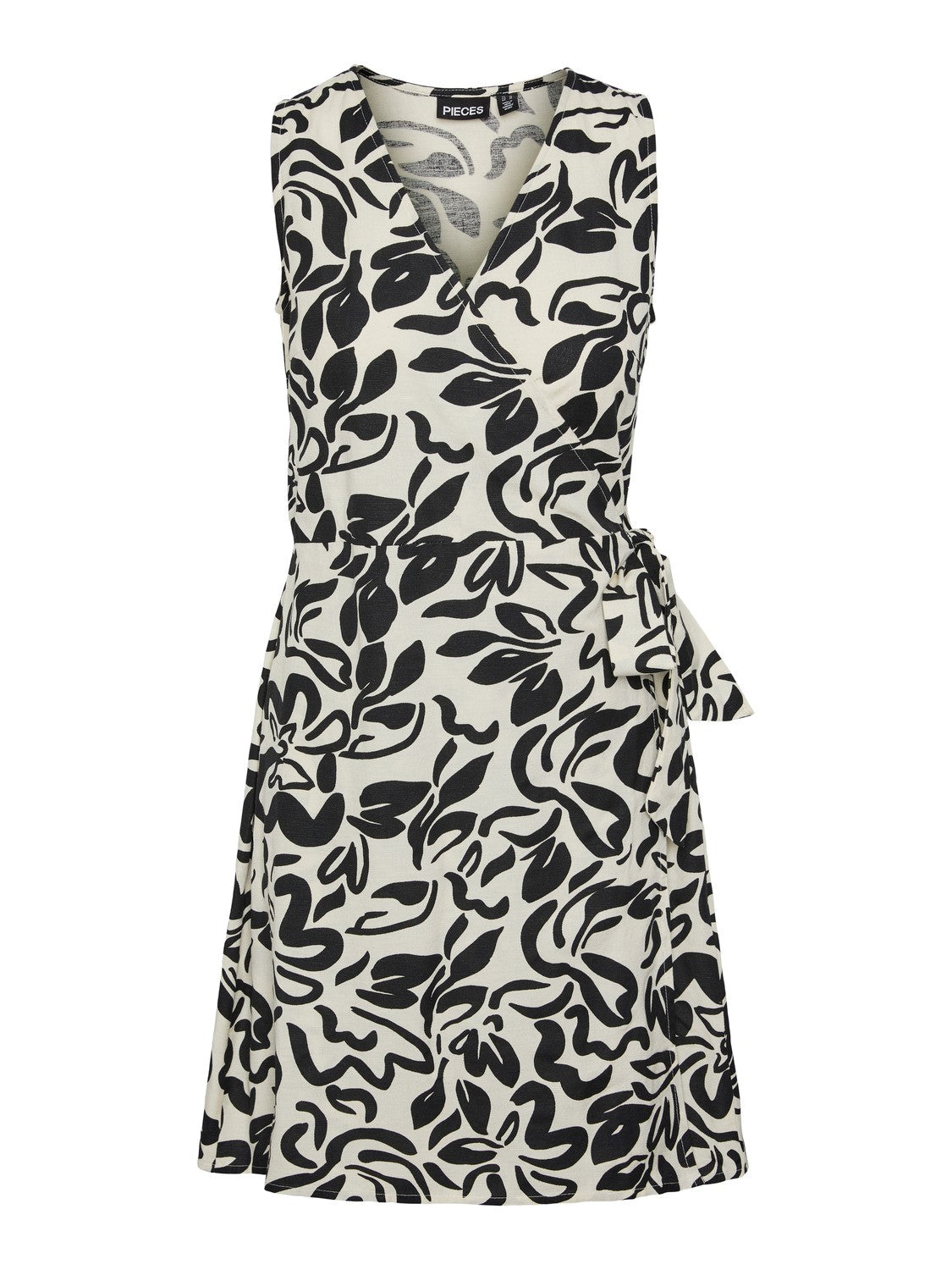 CLARISA WRAP LINEN DRESS (BLACK/CREAM FLOWER)