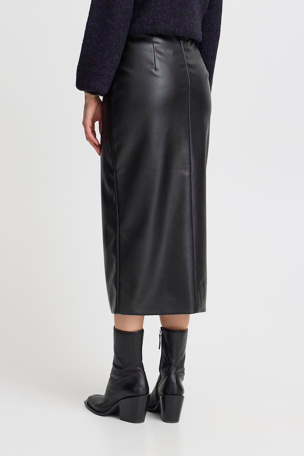 Madeline Faux Leather Midi Skirt (Black)