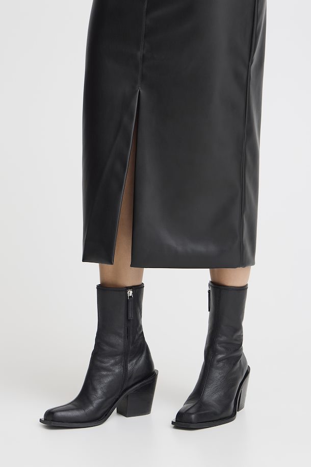 Madeline Faux Leather Midi Skirt (Black)