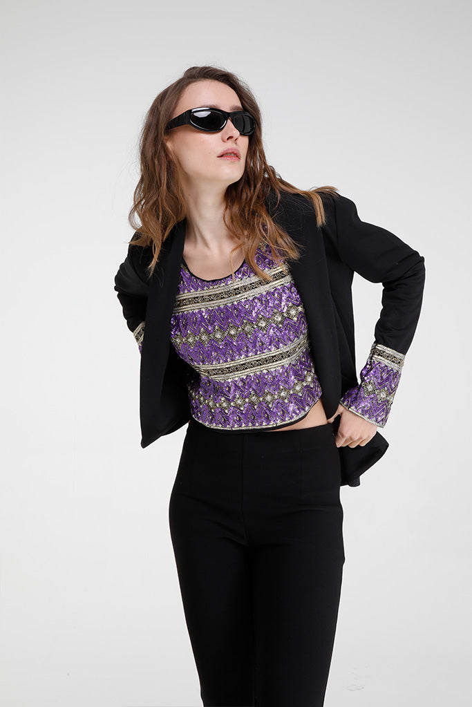 Cereme Sequin Jacket (Black/Purple)