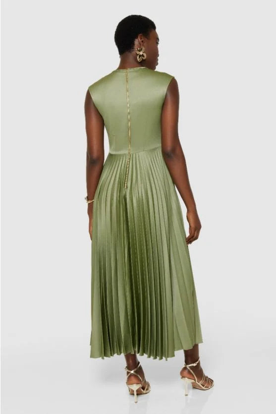 Leah Pleated Twist Dress (Olive)