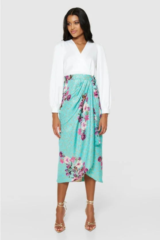 Paula Pencil Wrap Midi Dress (Turquoise)