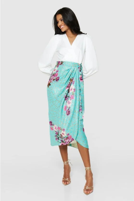 Paula Pencil Wrap Midi Dress (Turquoise)