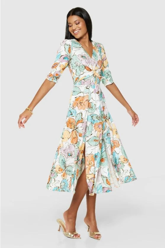 Orla Floral Midi Dress (Orange)