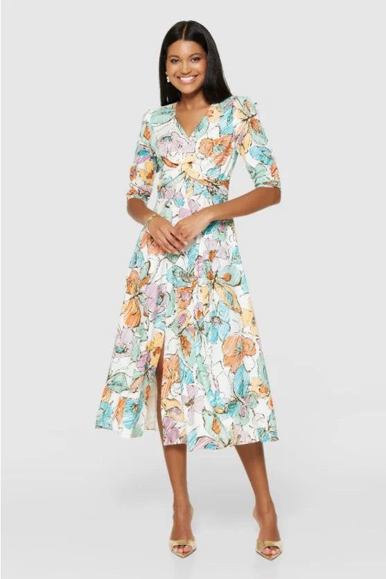 Orla Floral Midi Dress (Orange)