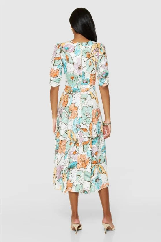 Orla Floral Midi Dress (Orange)