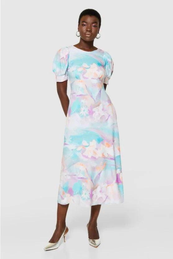 Serena V Back Midi Dress (Turquoise)