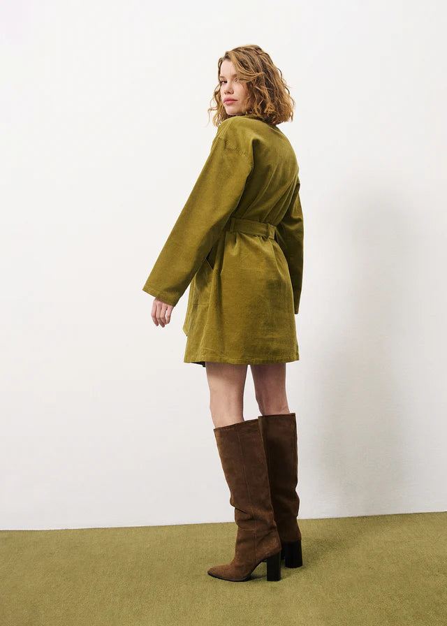 Cloelia Corduroy Mini Dress (Olive)