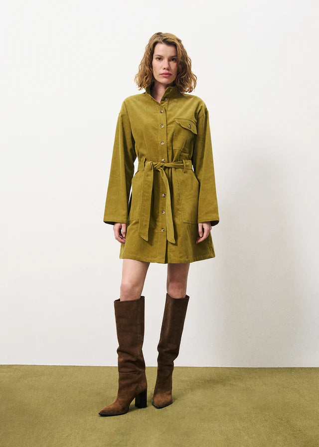 Cloelia Corduroy Mini Dress (Olive)