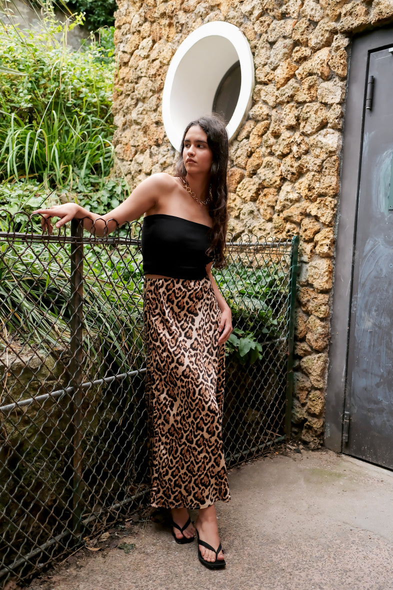 Marron Leopard Print Maxi Skirt (Leopard Cafe)