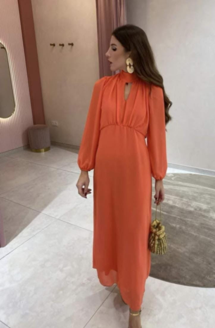 Ora Key Hole Dress (Orange)