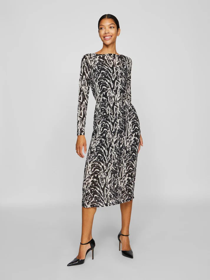 Nala Boat Neck Midi Dress (Black Beauty/Nala Birch)