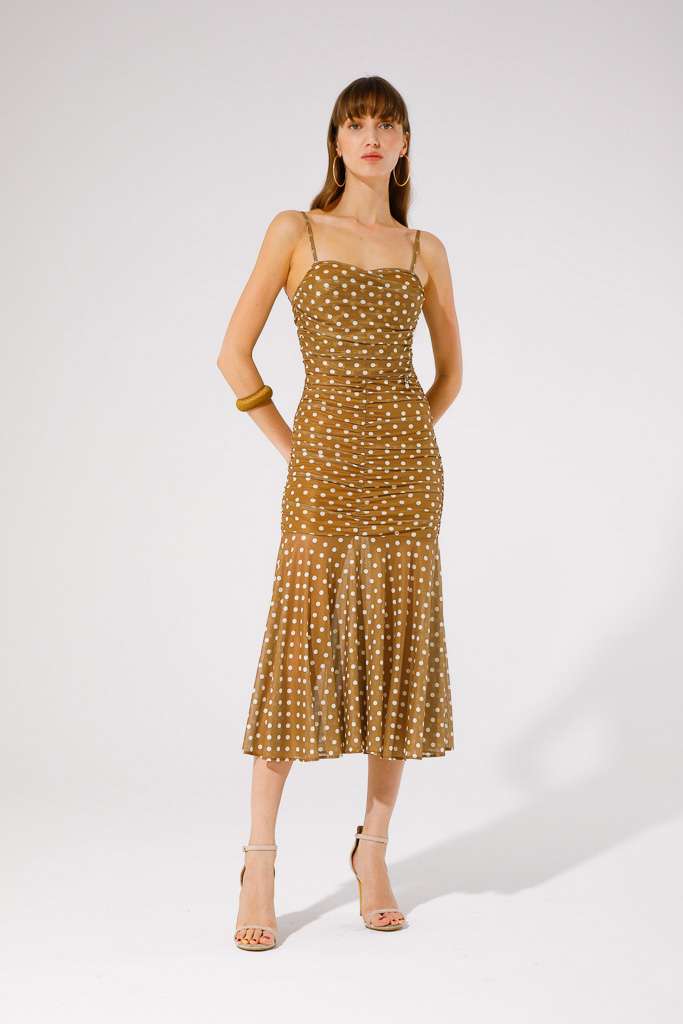 Nabuk Tulle Midi Dress (Brown/ Polka Dot)