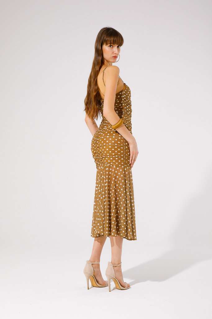 Nabuk Tulle Midi Dress (Brown/ Polka Dot)