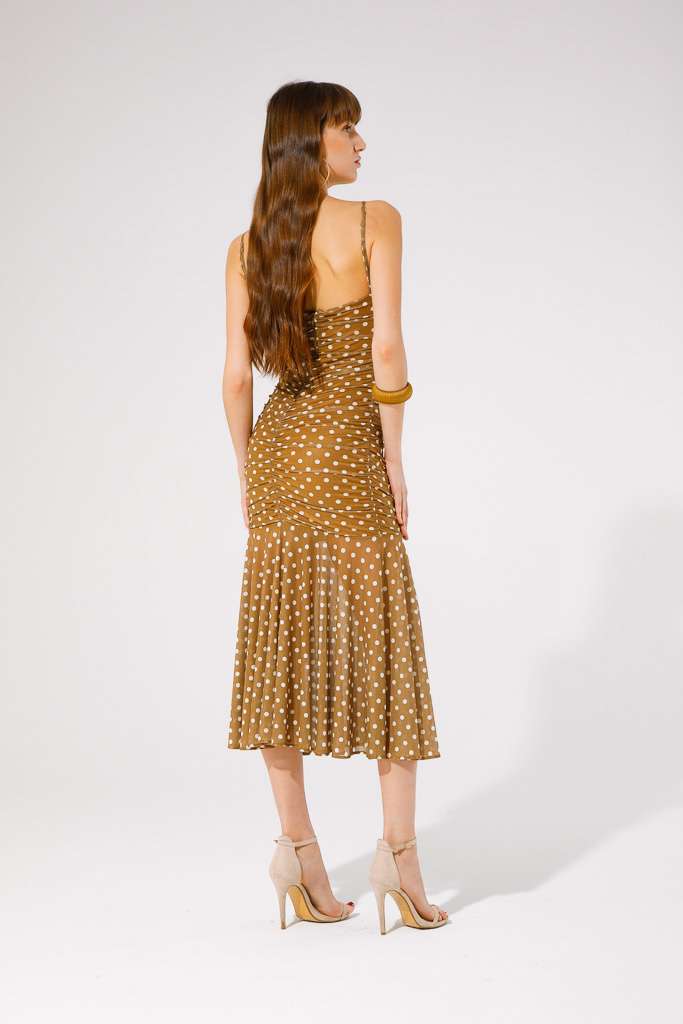 Nabuk Tulle Midi Dress (Brown/ Polka Dot)