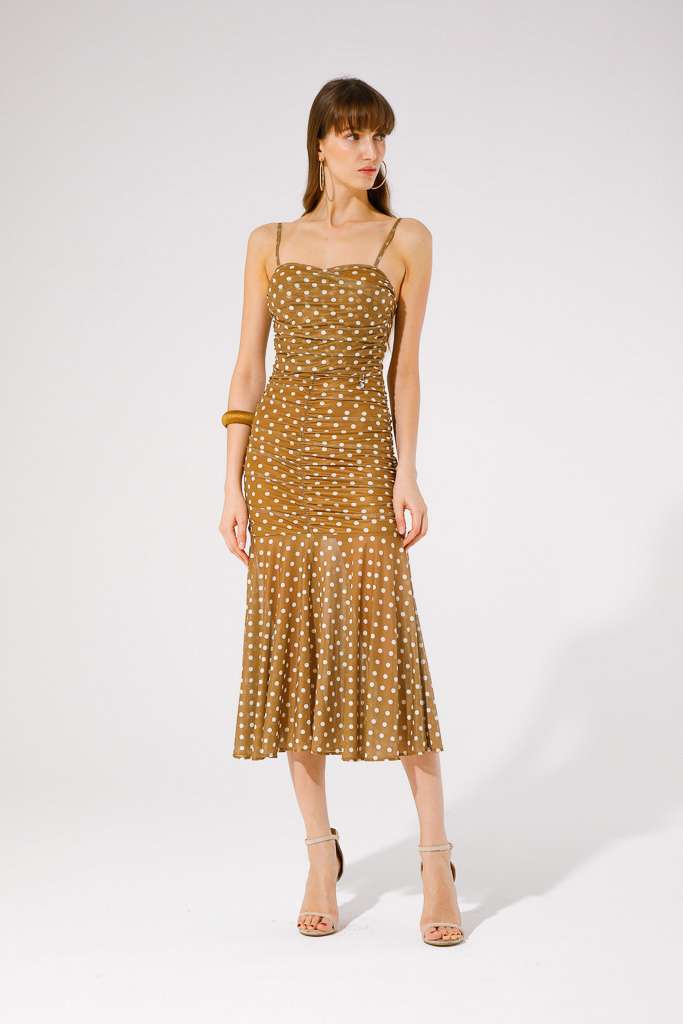 Nabuk Tulle Midi Dress (Brown/ Polka Dot)