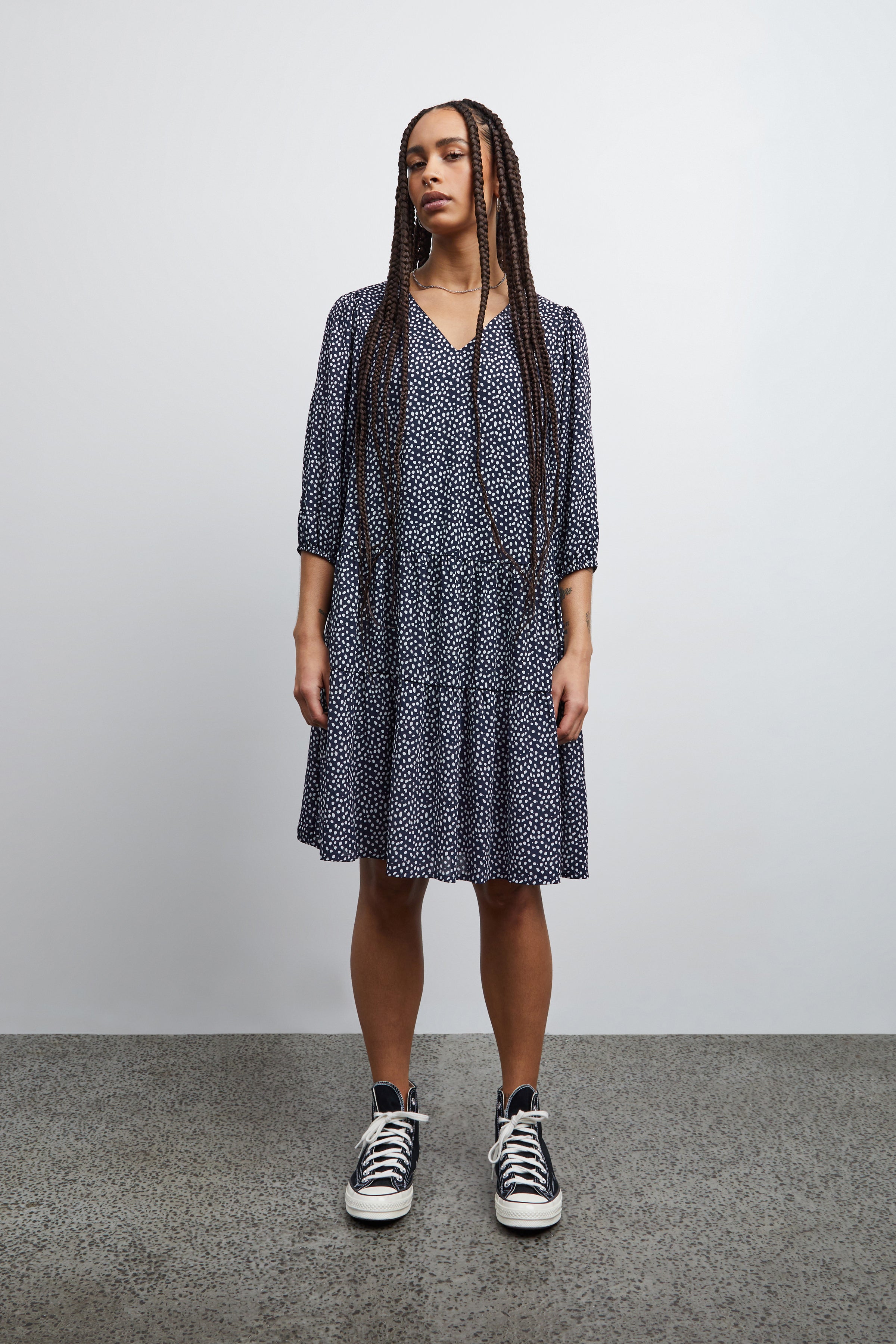 LUMA POLKA DOT SMOCK DRESS (NAVY)