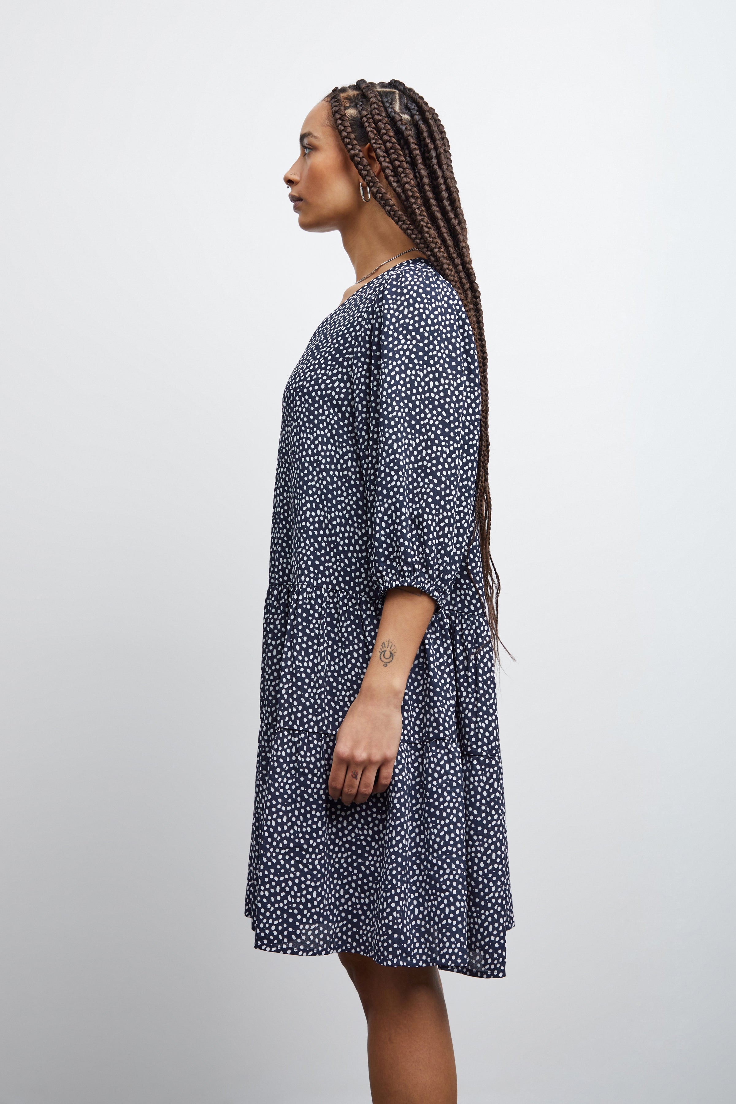 LUMA POLKA DOT SMOCK DRESS (NAVY)