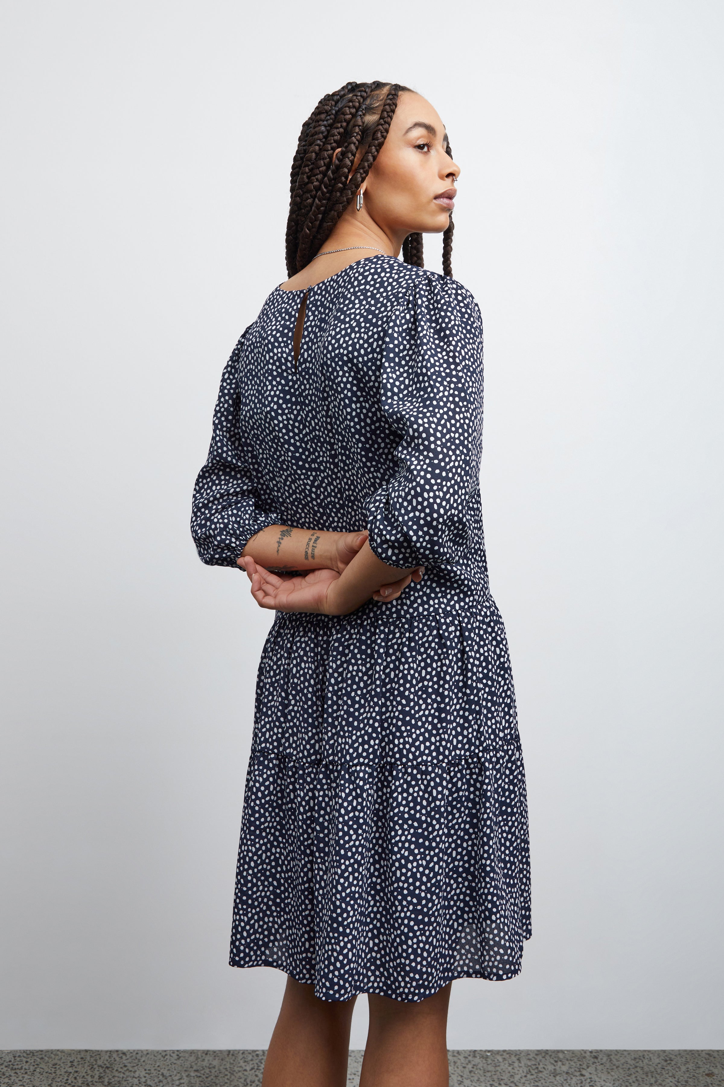 LUMA POLKA DOT SMOCK DRESS (NAVY)