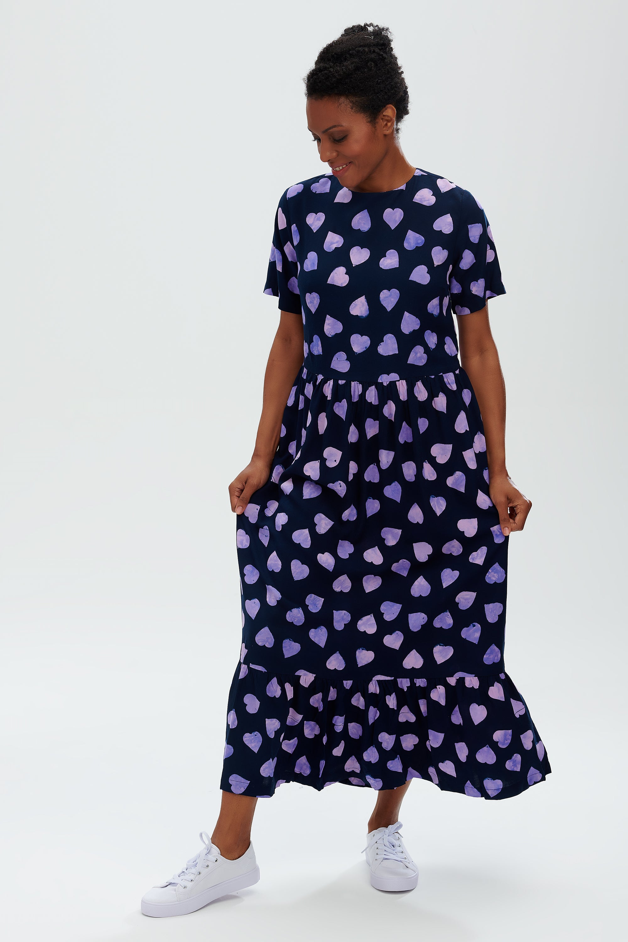 Vicky Batik Smock Dress | Big Hearts (Navy/Lilac)