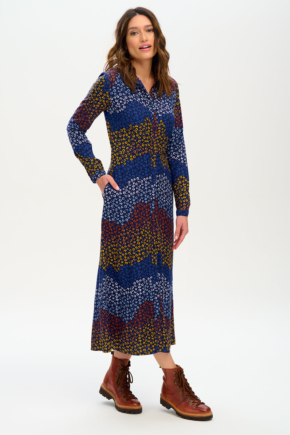 Clarissa Maxi Shirt Dress - Navy/Multi, Dark Floral Waves