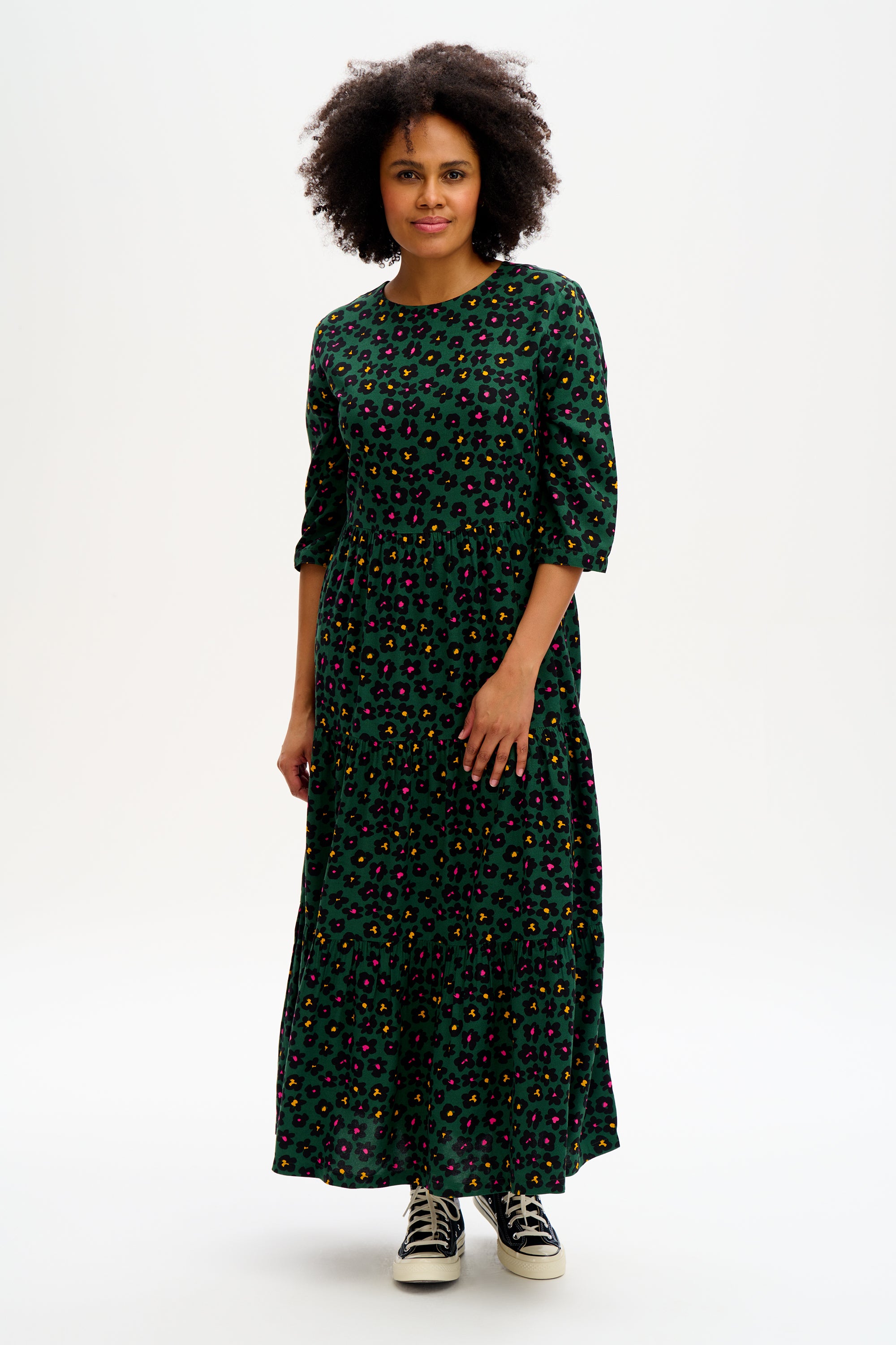 Zaina Tiered Maxi Dress -Green, Painted Floral