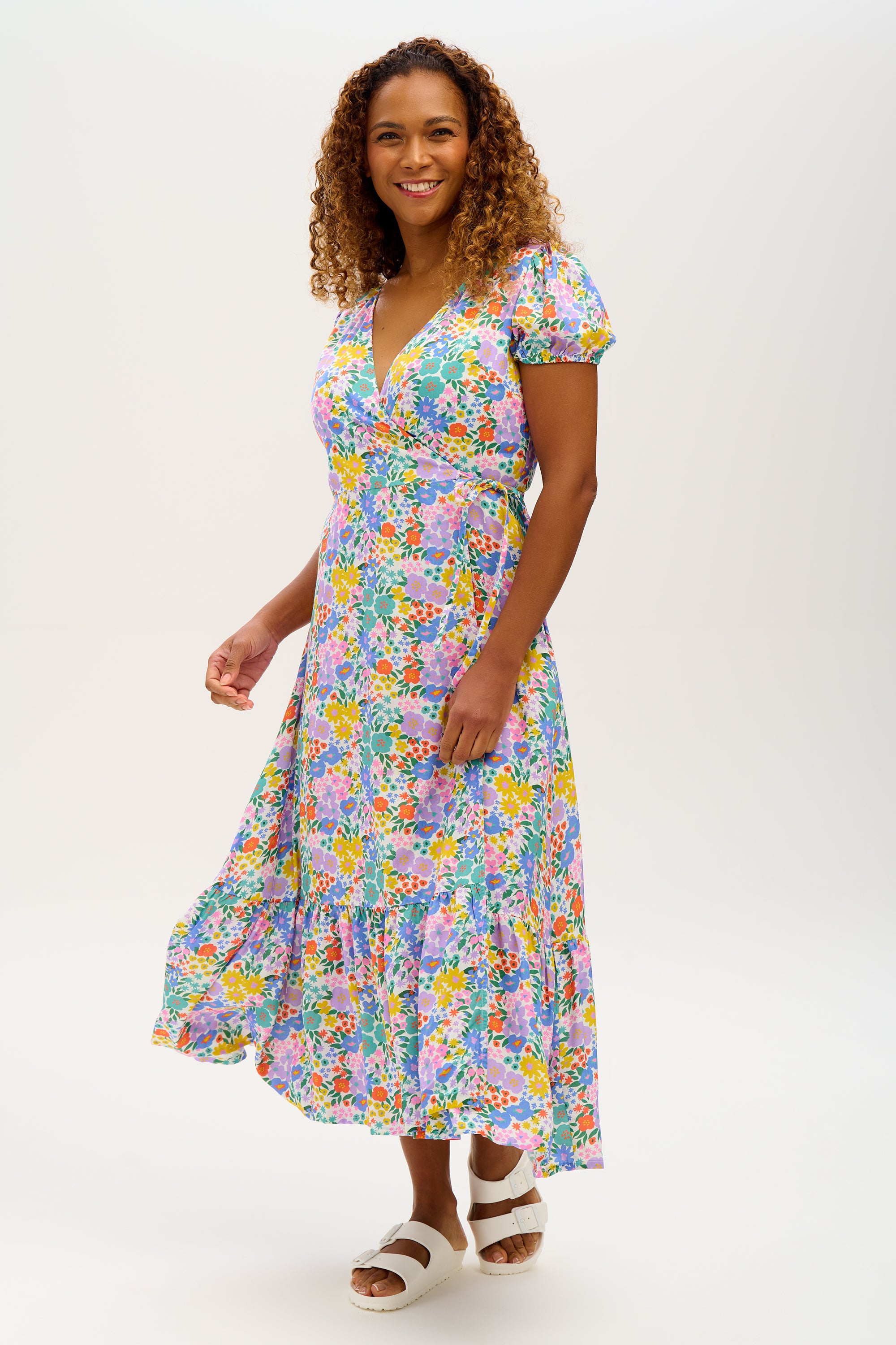 Jameela Midi Wrap Dress - Multi, Busy Floral