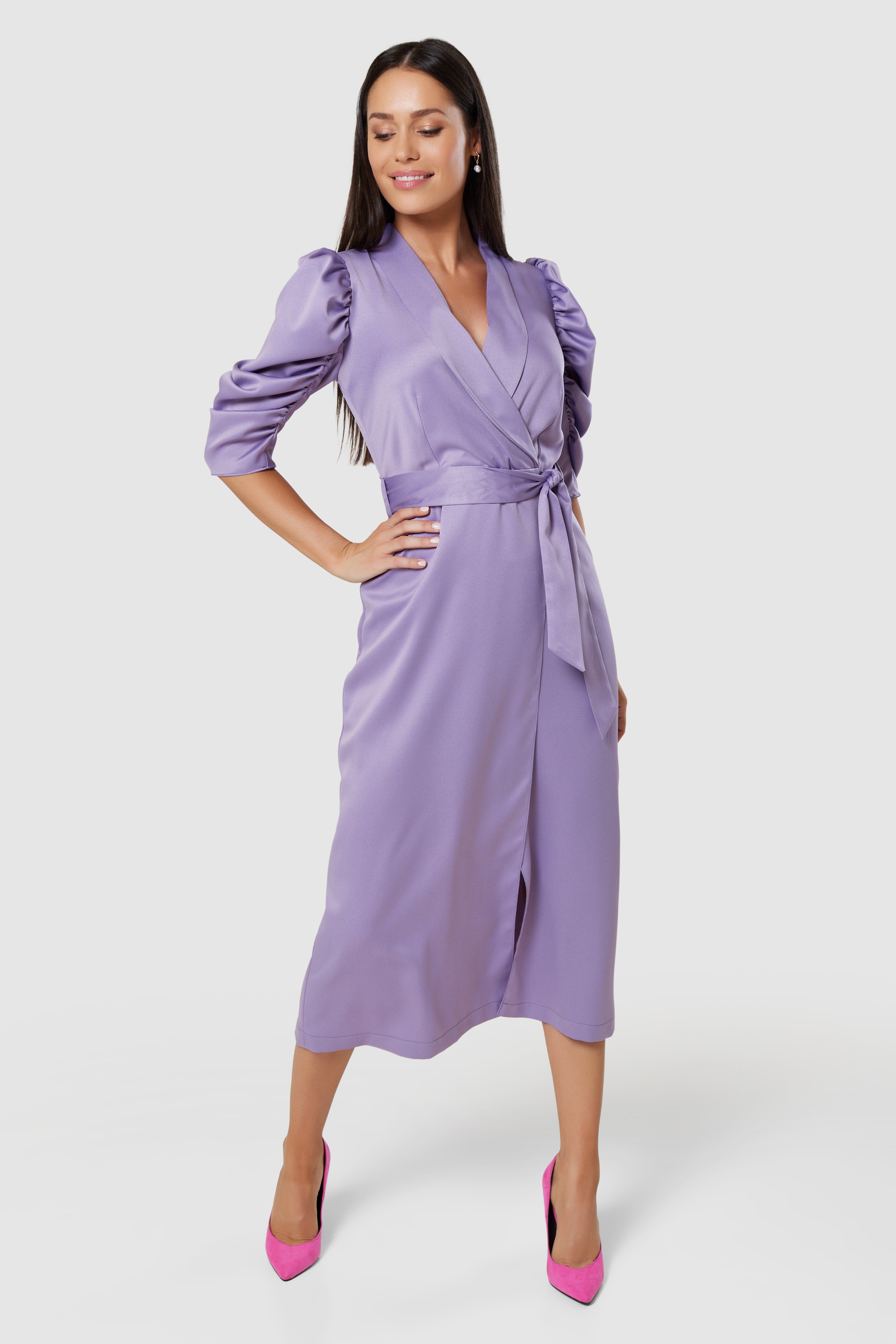 MARY SATIN TIE DRESS (LILAC PURPLE)