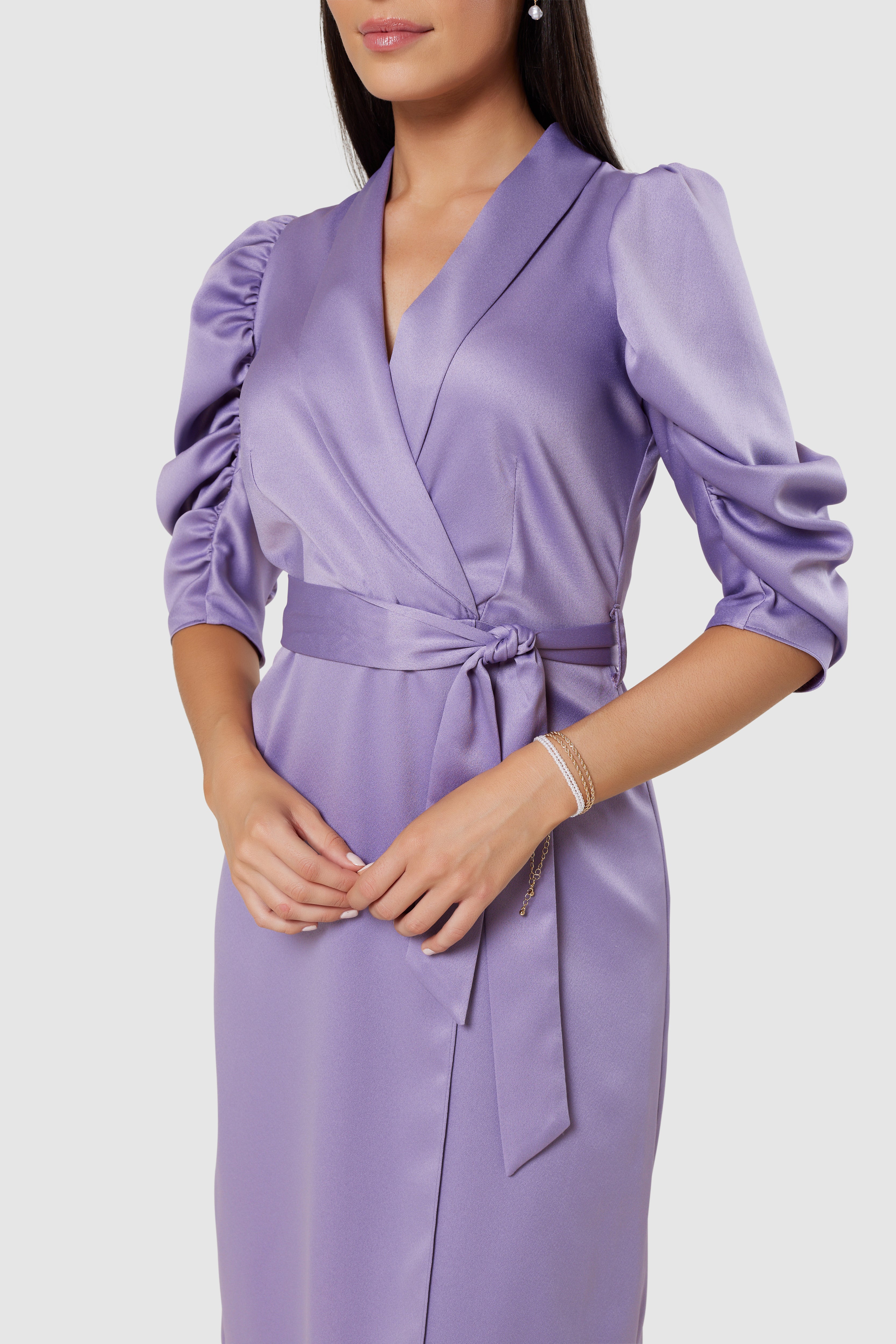 MARY SATIN TIE DRESS (LILAC PURPLE)