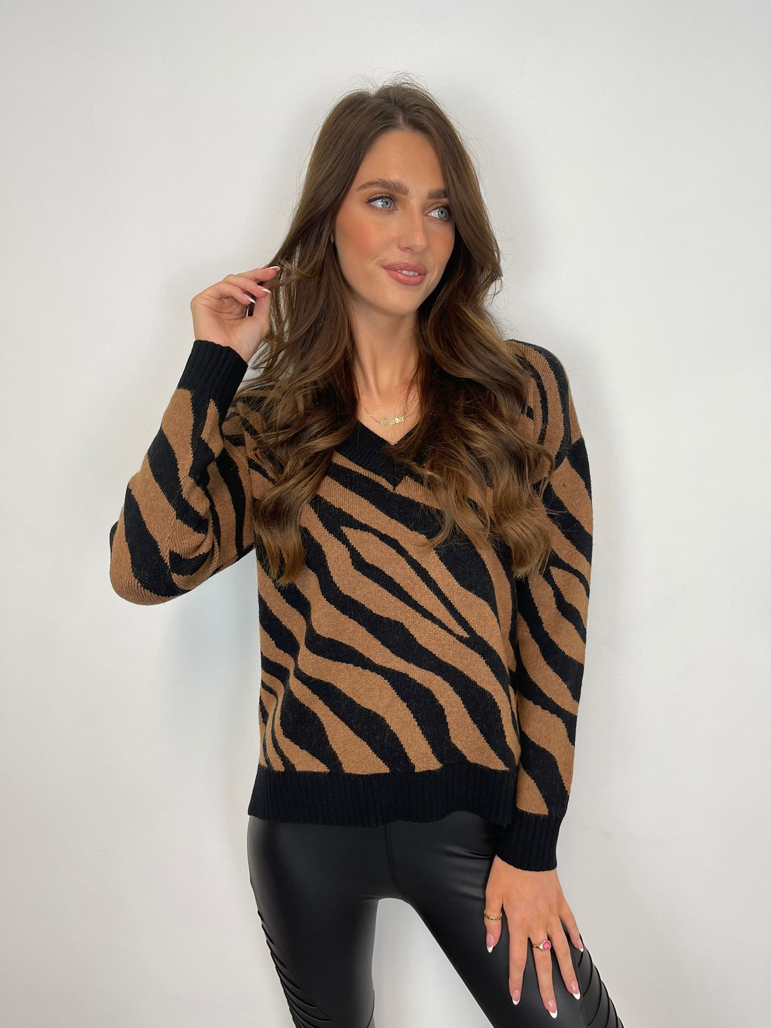 Vicky V-Neck Jumper (Animal Print)